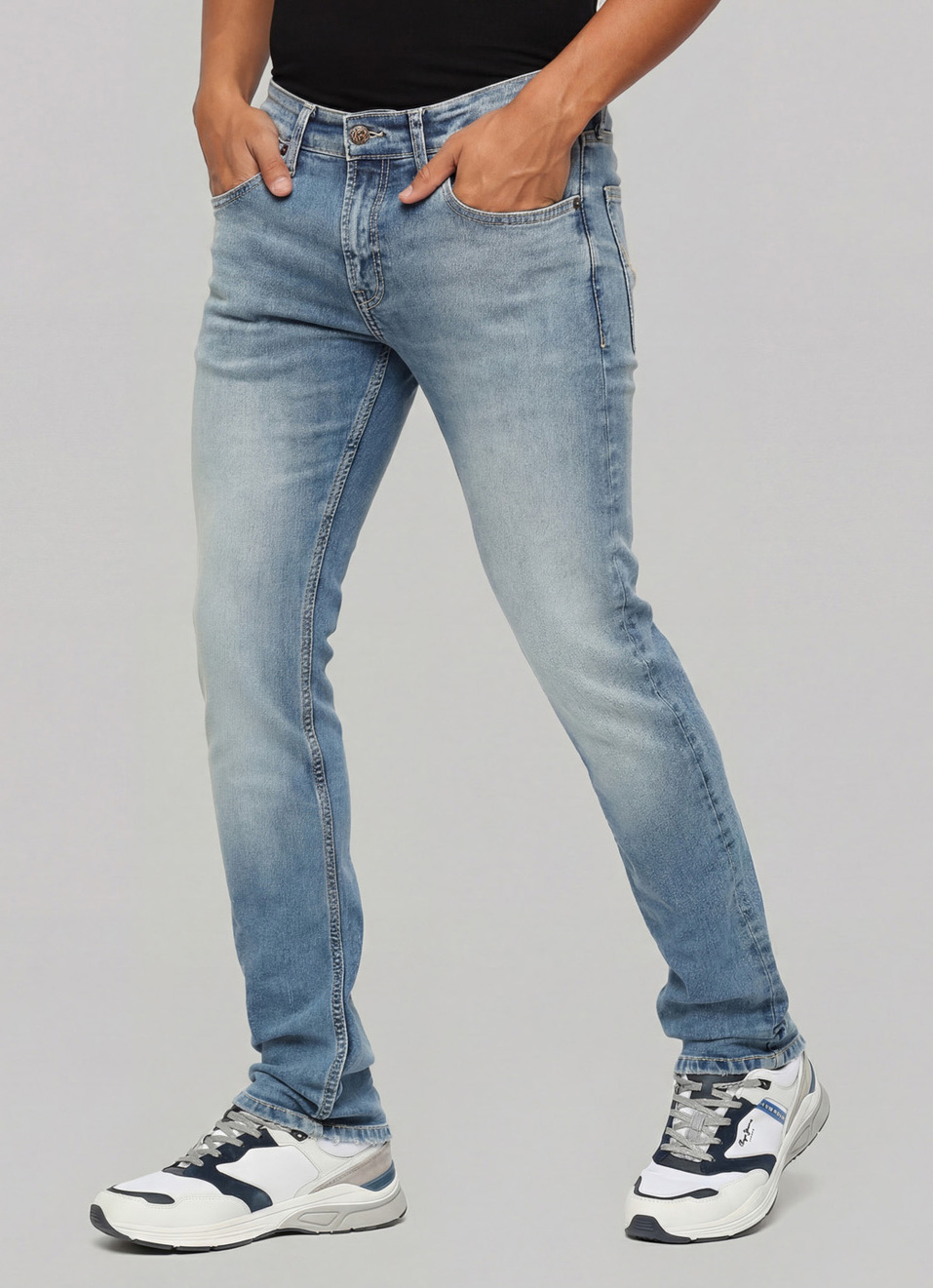 Vapour Blue Mid Waist Slim Fit Jeans, , large image number 0