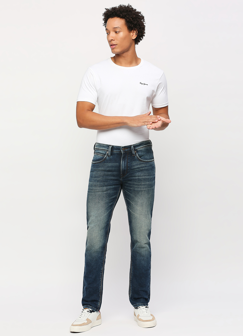 Vapour Dark Blue Low Waist Tapered Jeans, , large image number 1