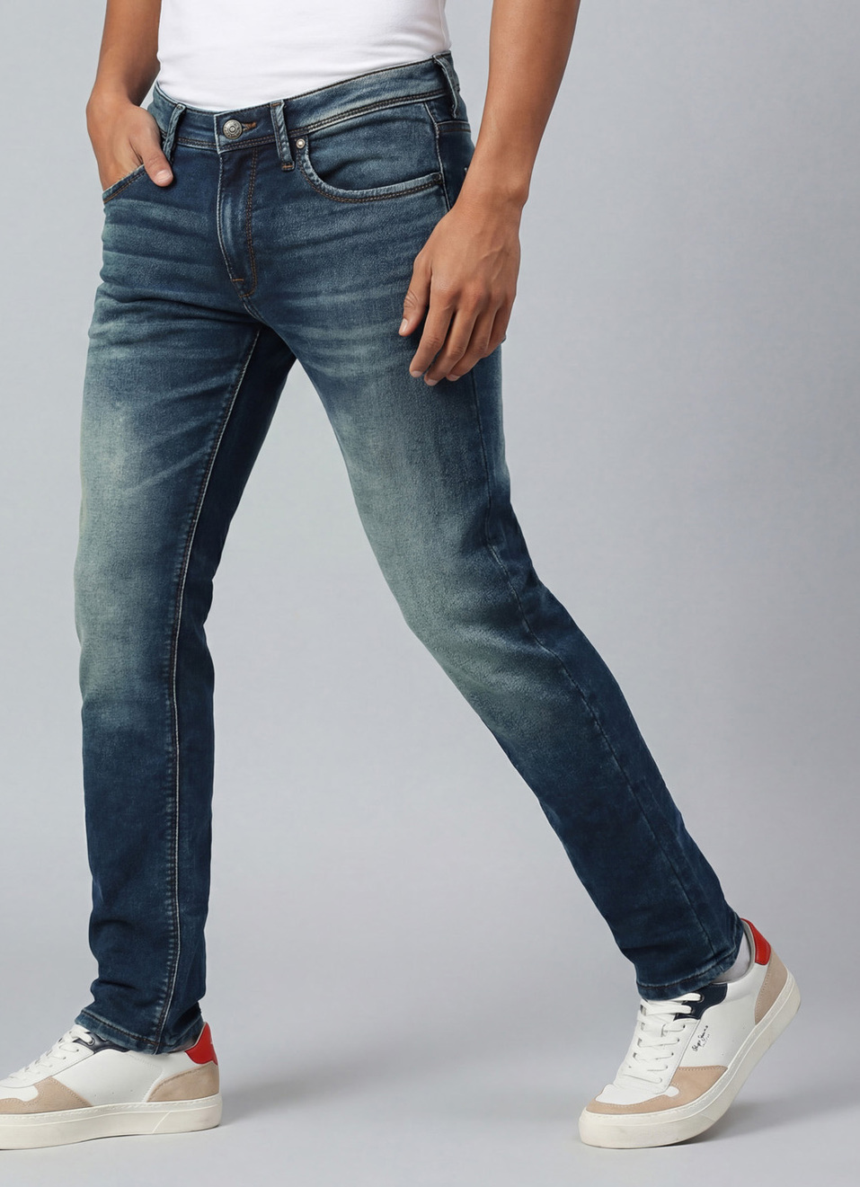Vapour Dark Blue Low Waist Tapered Jeans, , large image number 0