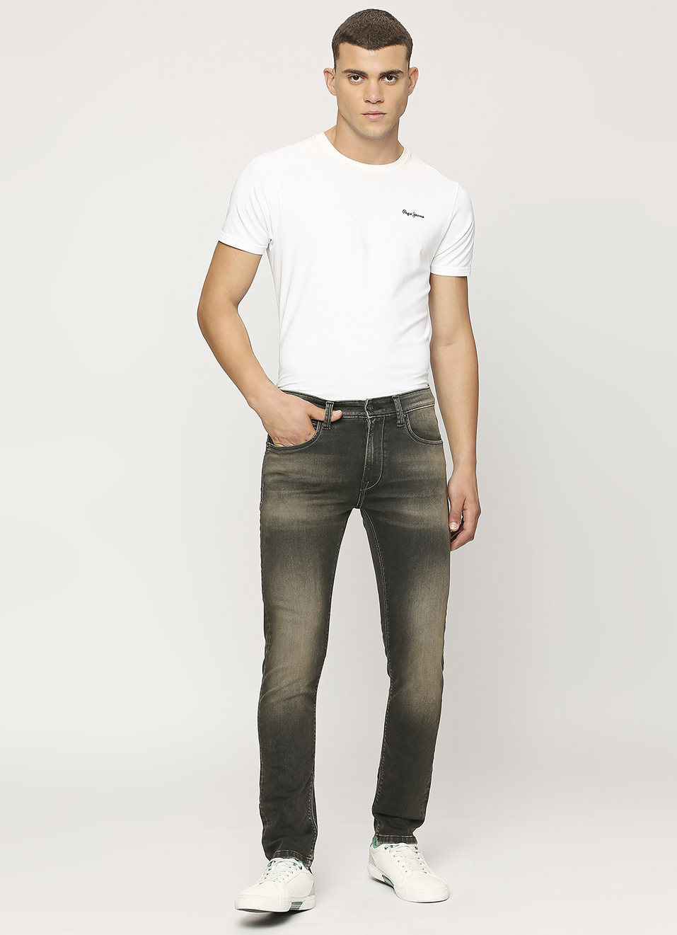 Vapour Tinted Black Low Rise Slim Fit Tapered Jeans, , large image number 1