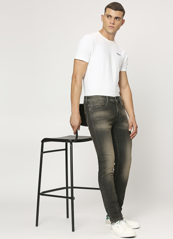Vapour Tinted Black Low Rise Slim Fit Tapered Jeans