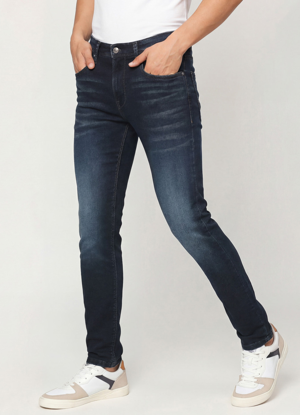Vapour Blue Low Rise Slim Fit Tapered Jeans, , large image number 0