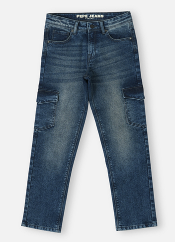 Boys Dark Blue Mid Rise Wide Leg Jeans