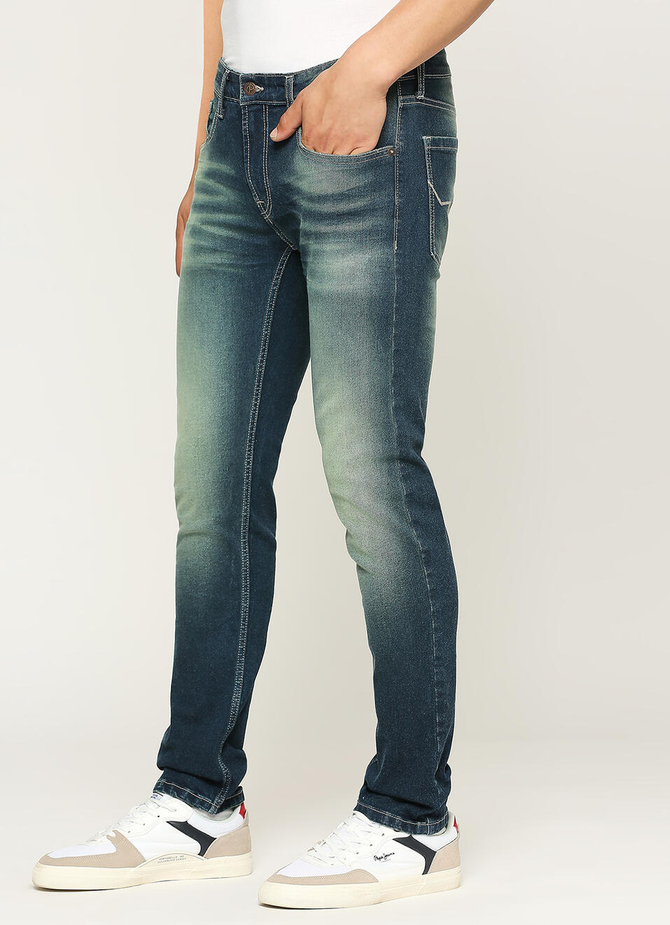 Tapered Vapour Blue Low Waist Slim Fit Jeans, , large image number 5