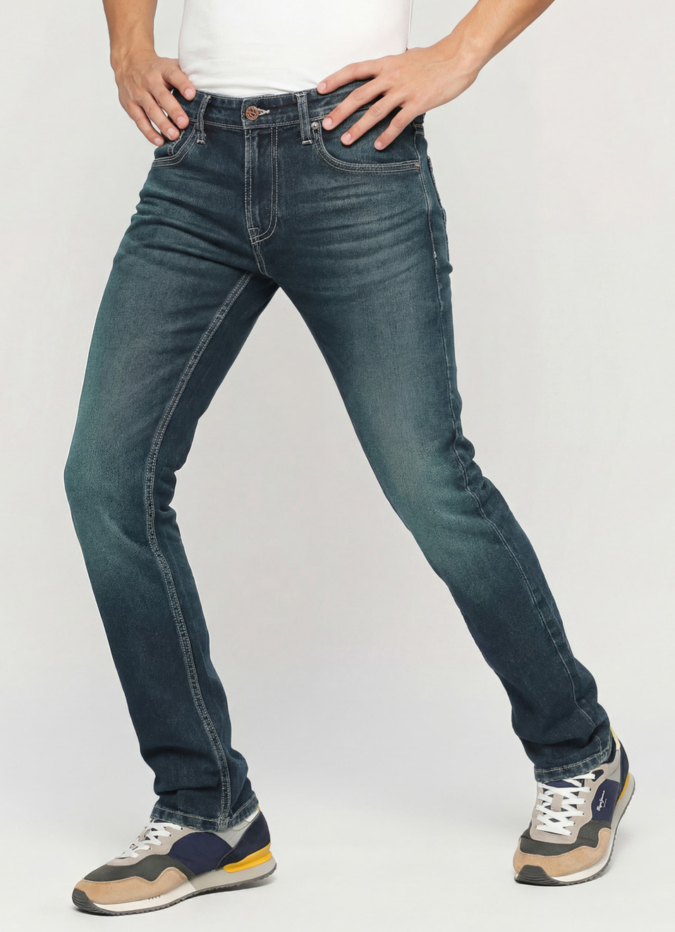 Vapour Blue Mid Rise Slim Fit Jeans, , large image number 0