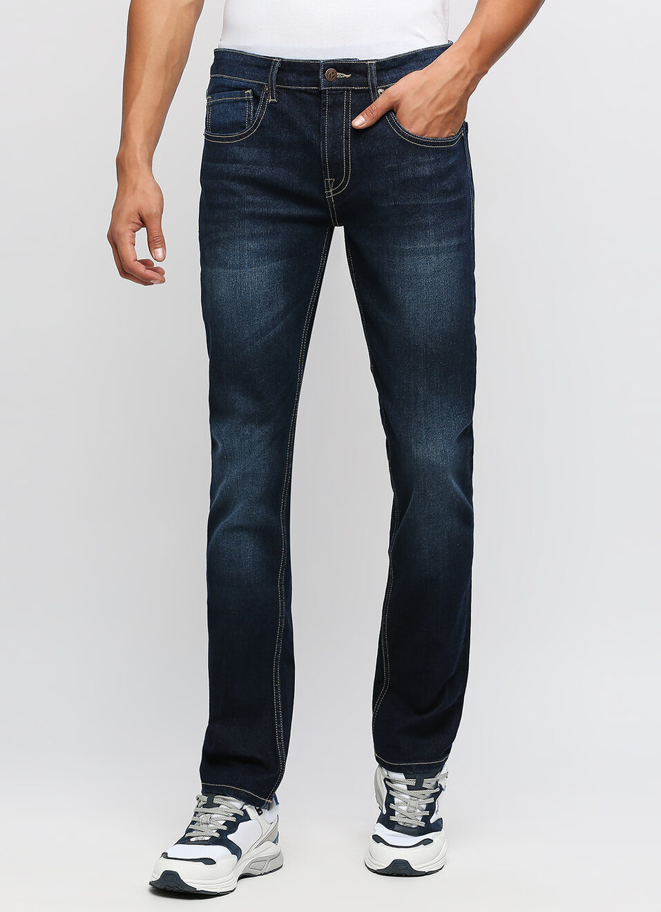 Vapour Dark Blue Mid Rise Slim Fit Jeans, , large image number 2