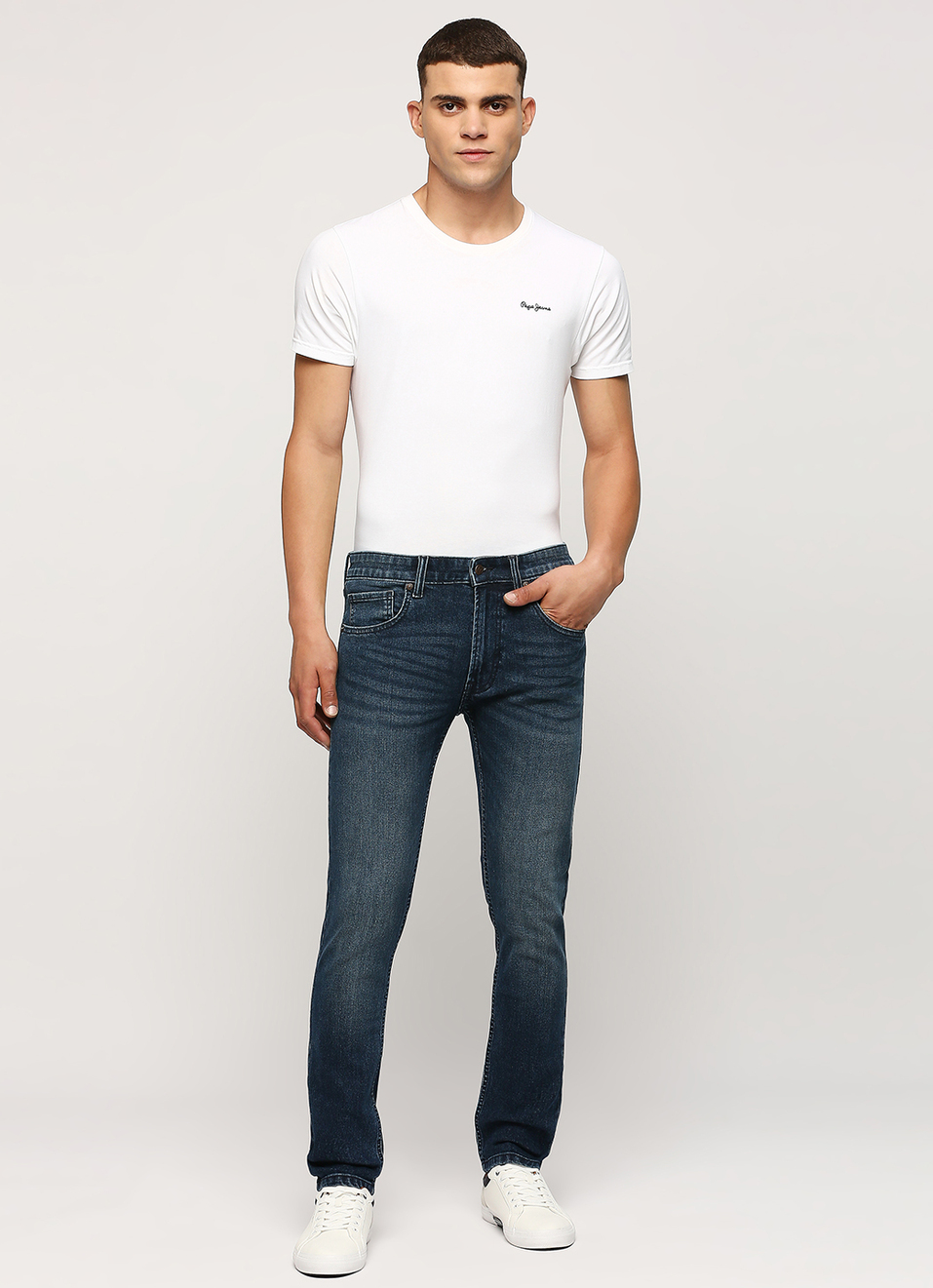 Vapour Dark Blue Mid Rise Tapered Jeans, , large image number 1