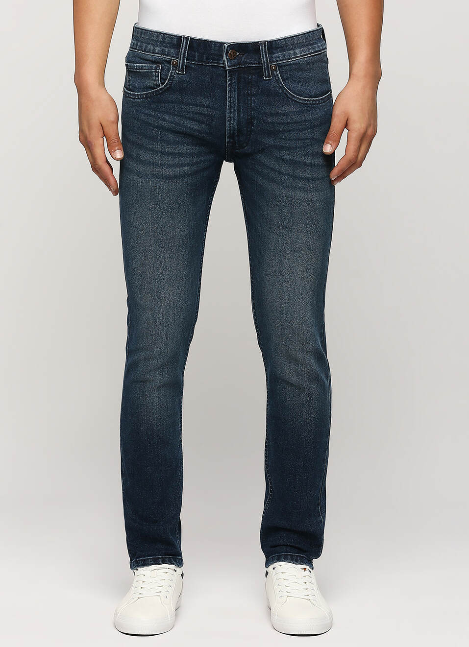 Vapour Dark Blue Mid Rise Tapered Jeans, , large image number 2