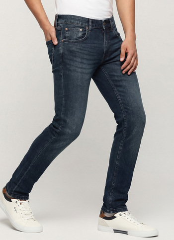 Vapour Dark Blue Mid Rise Tapered Jeans
