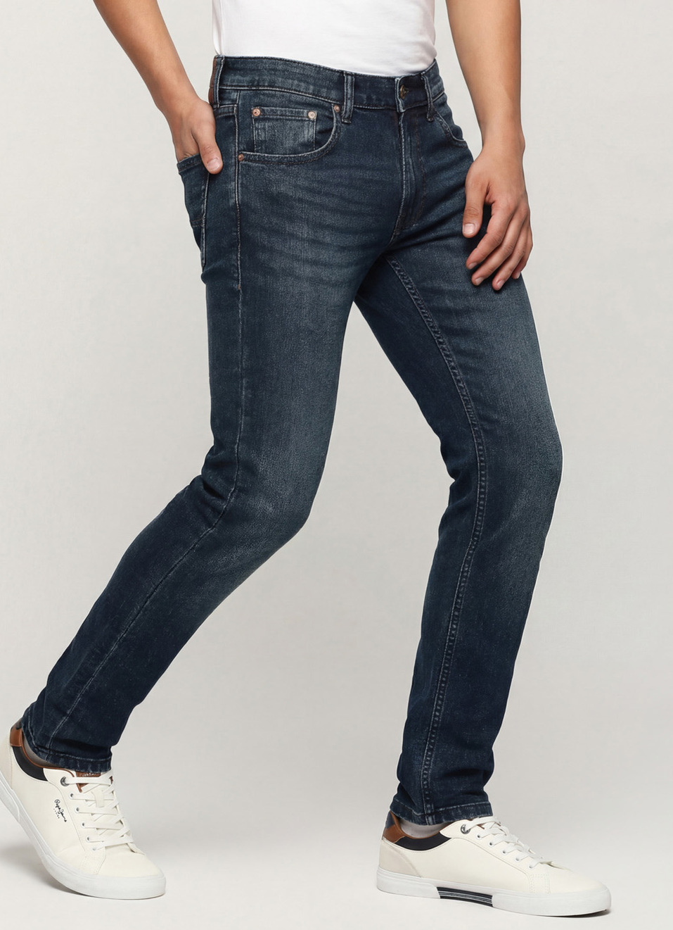 Vapour Dark Blue Mid Rise Tapered Jeans, , large image number 0