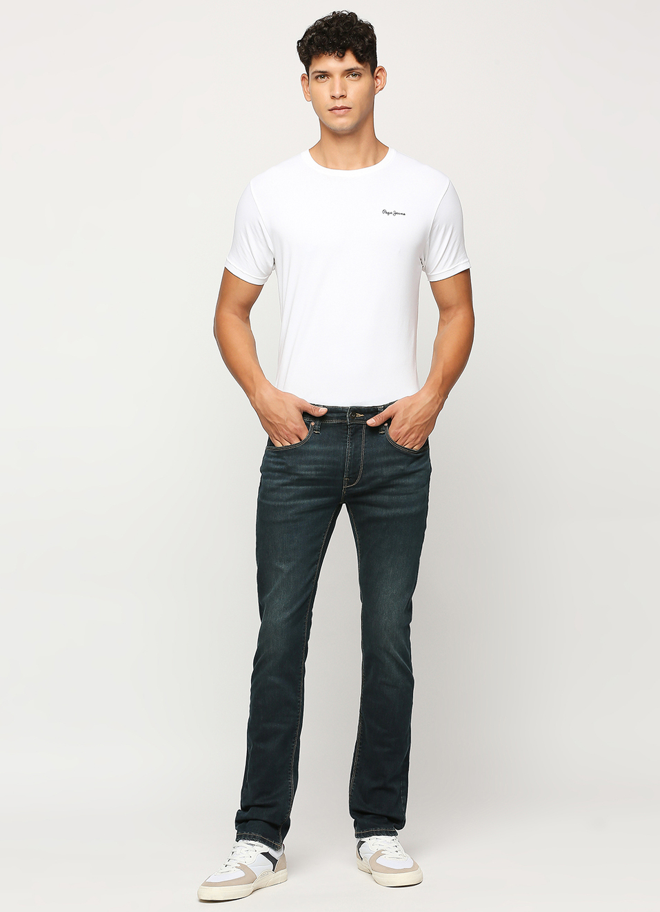 Vapour Dark Blue Mid Rise Slim Fit Jeans, , large image number 1