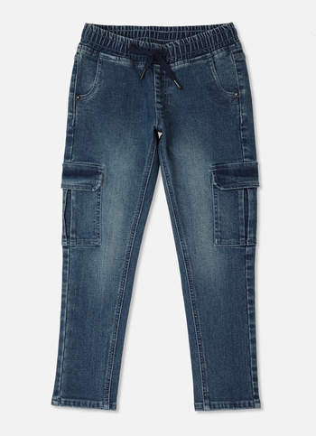 Boys Dark Blue Mid Rise Elasticated Jeans