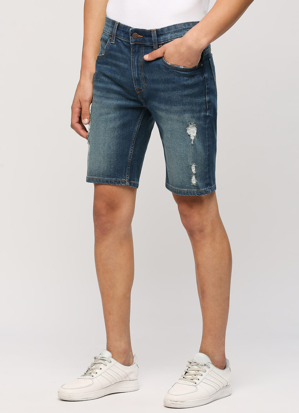 Chinox Dark Blue Mid Rise Shorts, , large image number 7