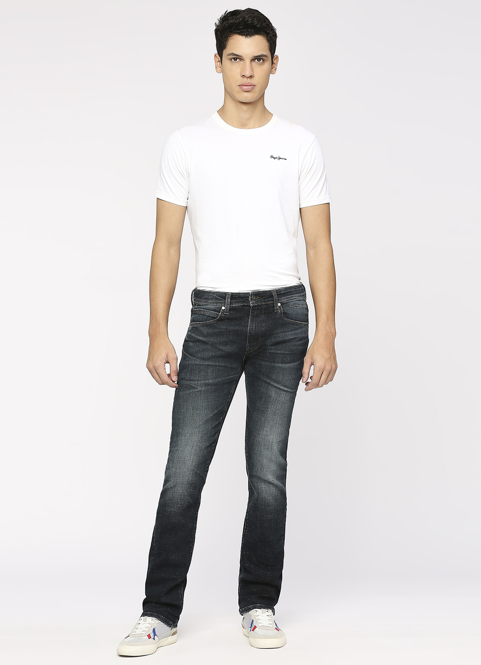 Vapour Blue Powerflex Mid Rise Slim Fit Jeans, , large image number 1