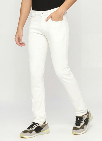 Vapour White Powerflex Mid Rise Slim Fit Jeans
