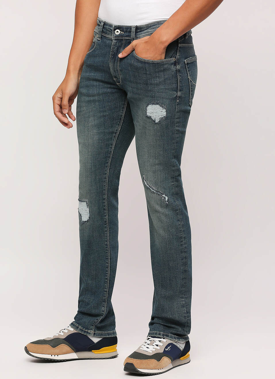 Vapour Blue Mid Waist Slim Fit Jeans, , large image number 5