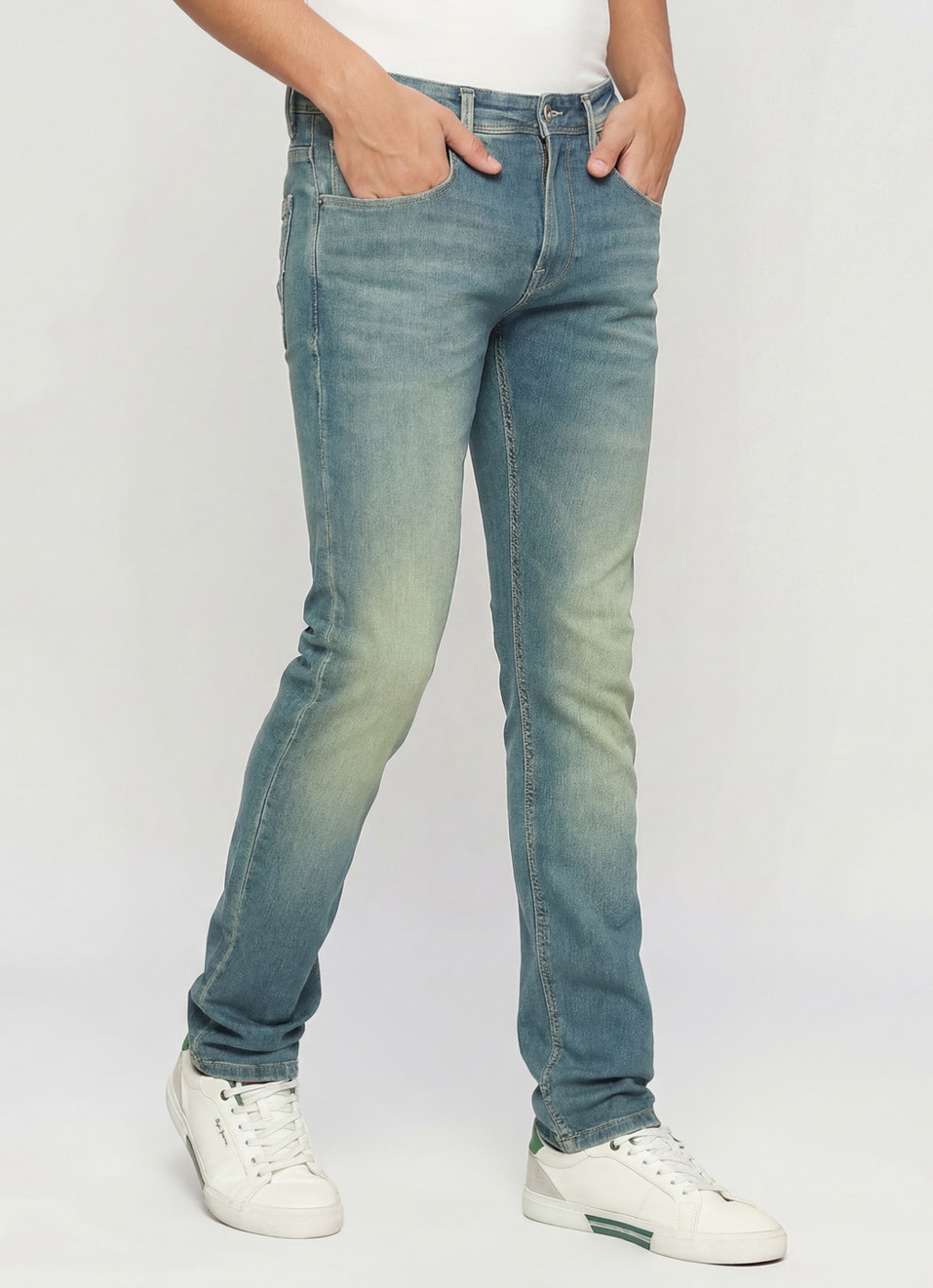 Vapour Blue Mid Waist Slim Fit Jeans, , large image number 0