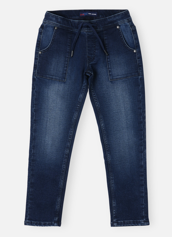 Boys Dark Blue Mid Rise Jogger Fit Elasticated Jeans