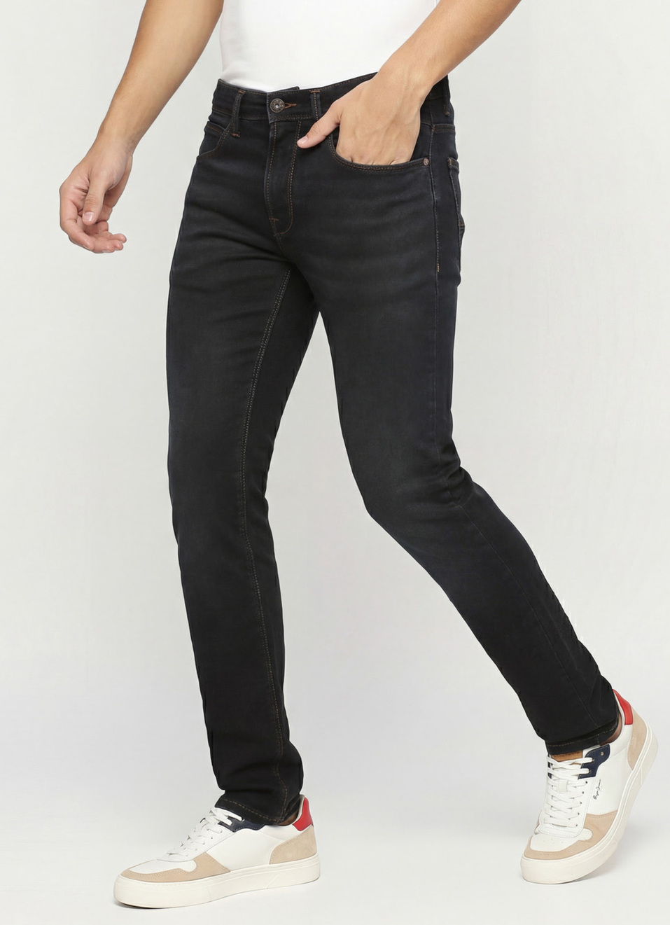 Vapour Blue Powerflex Mid Rise Slim Fit Jeans, , large image number 0