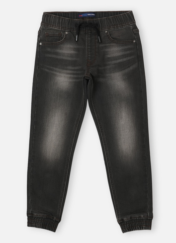 Boys Black Mid Rise Jogger Fit Elasticated Jeans