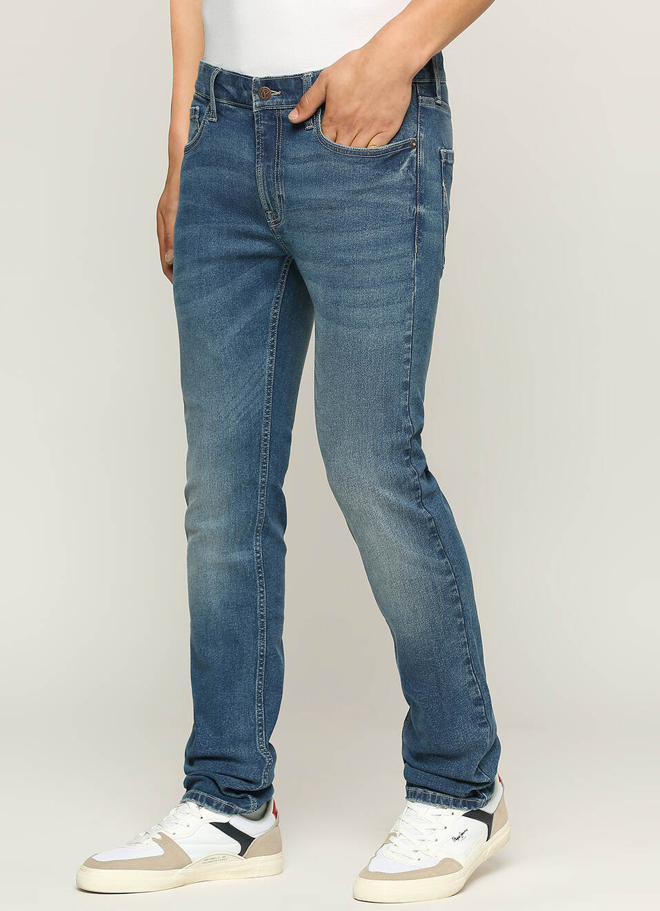 Vapour Dark Blue Mid Rise Slim Fit Jeans, , large image number 4