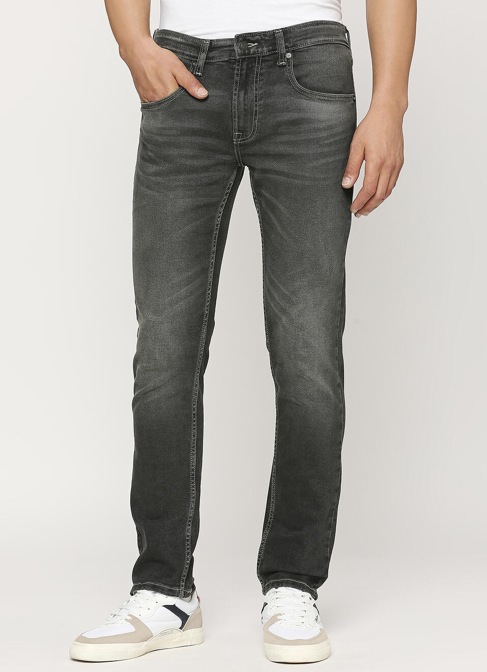 Vapour Black Low Rise Slim Fit Tapered Jeans, , large image number 2