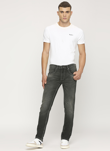 Vapour Black Low Rise Slim Fit Tapered Jeans