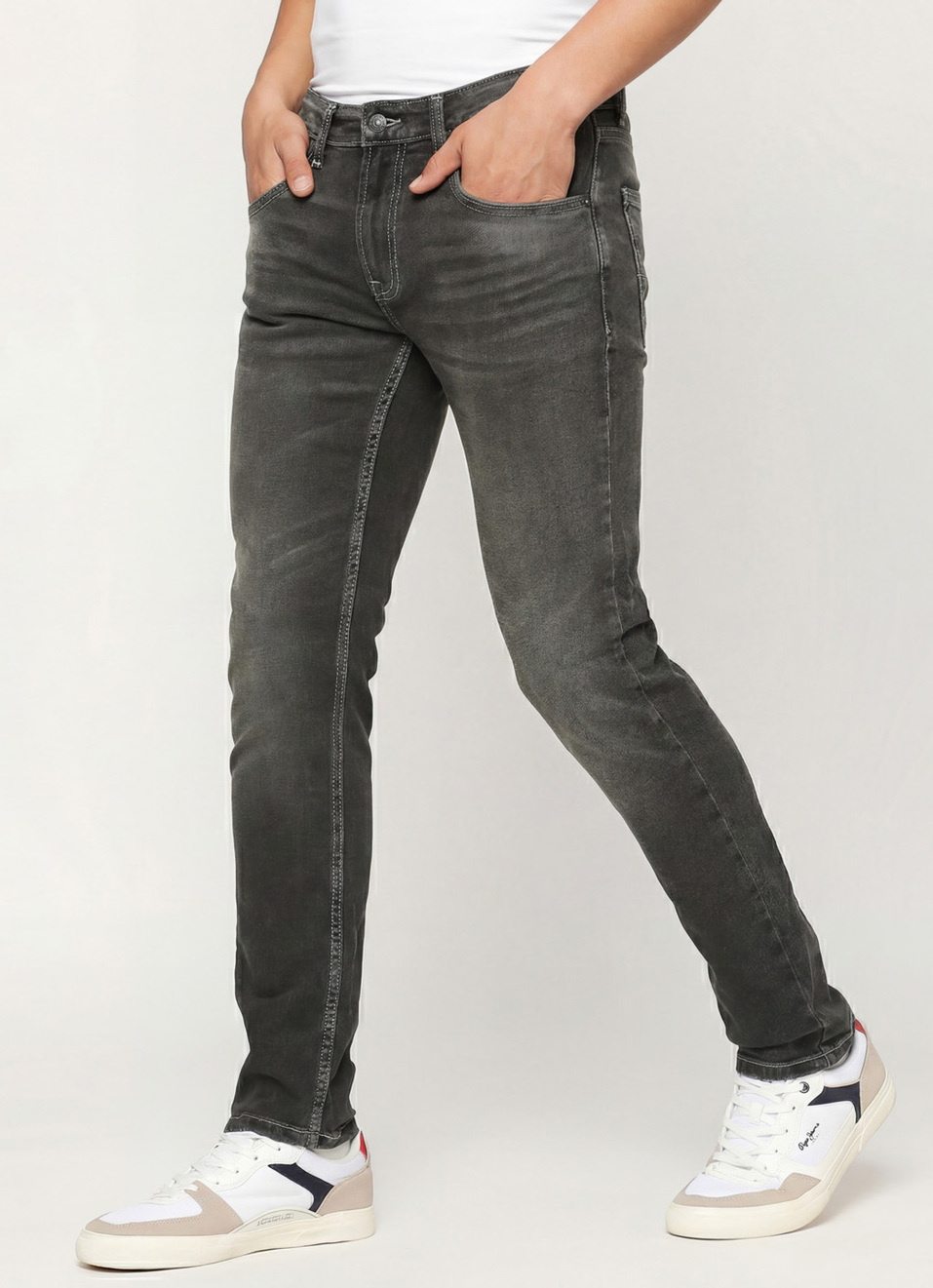 Vapour Black Low Rise Slim Fit Tapered Jeans, , large image number 0