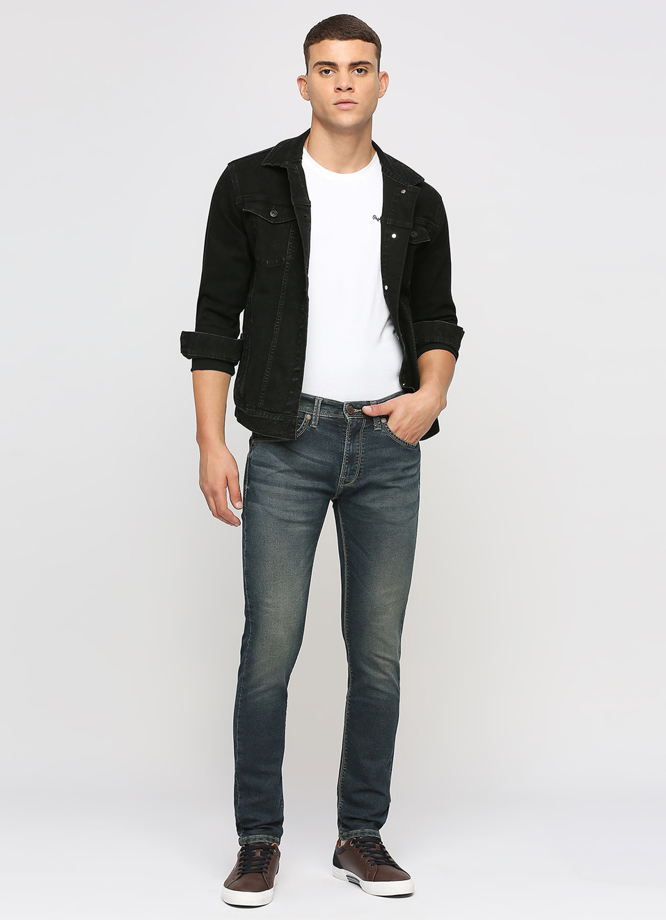 Vapour Dark Blue Low Rise Tapered Jeans, , large image number 1