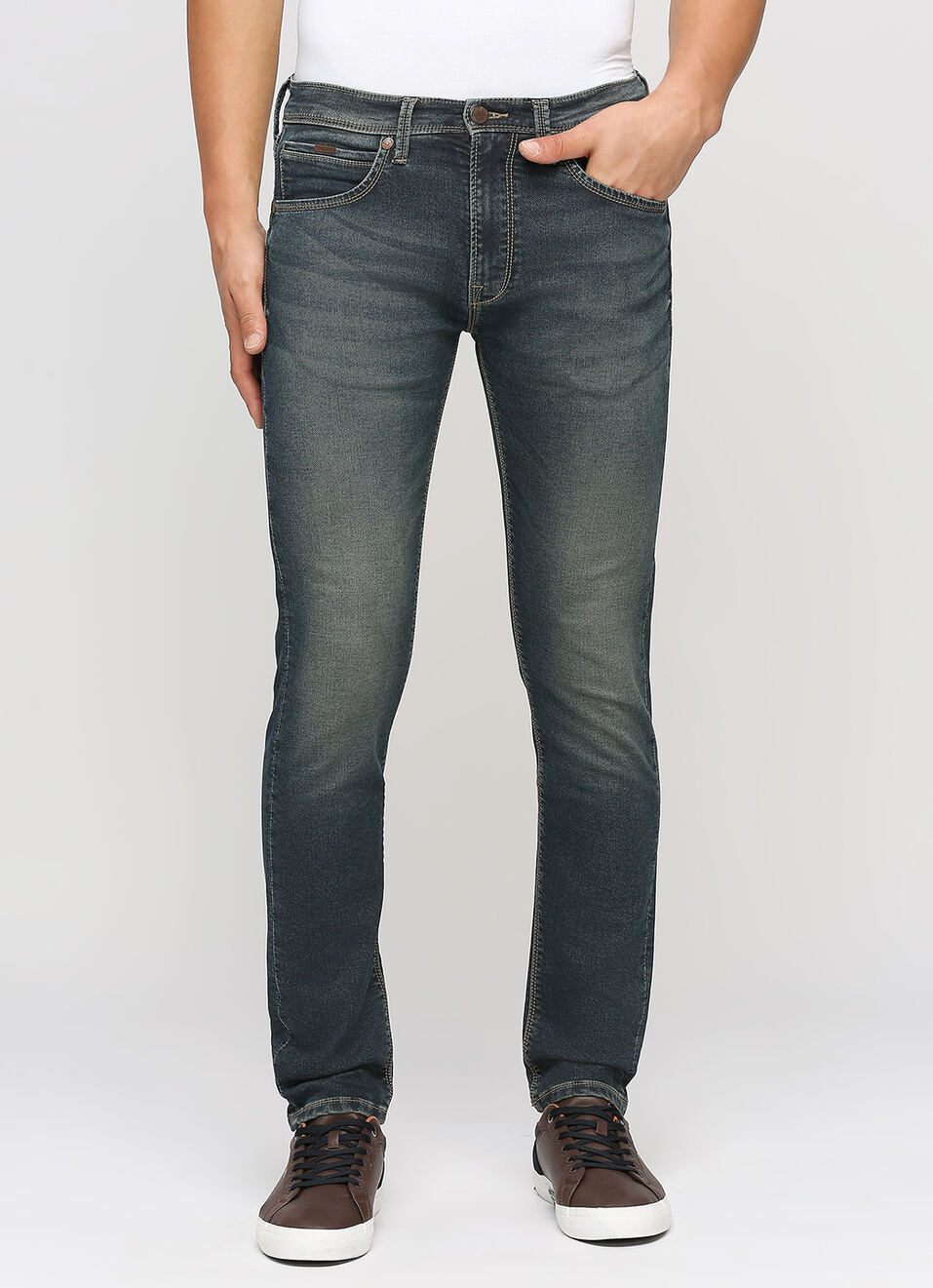 Vapour Dark Blue Low Rise Tapered Jeans, , large image number 2