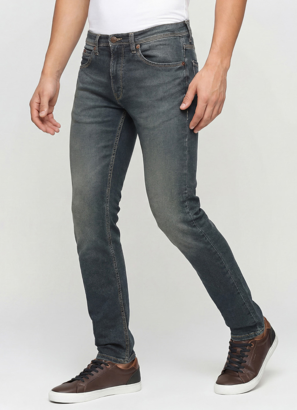 Vapour Dark Blue Low Rise Tapered Jeans, , large image number 0