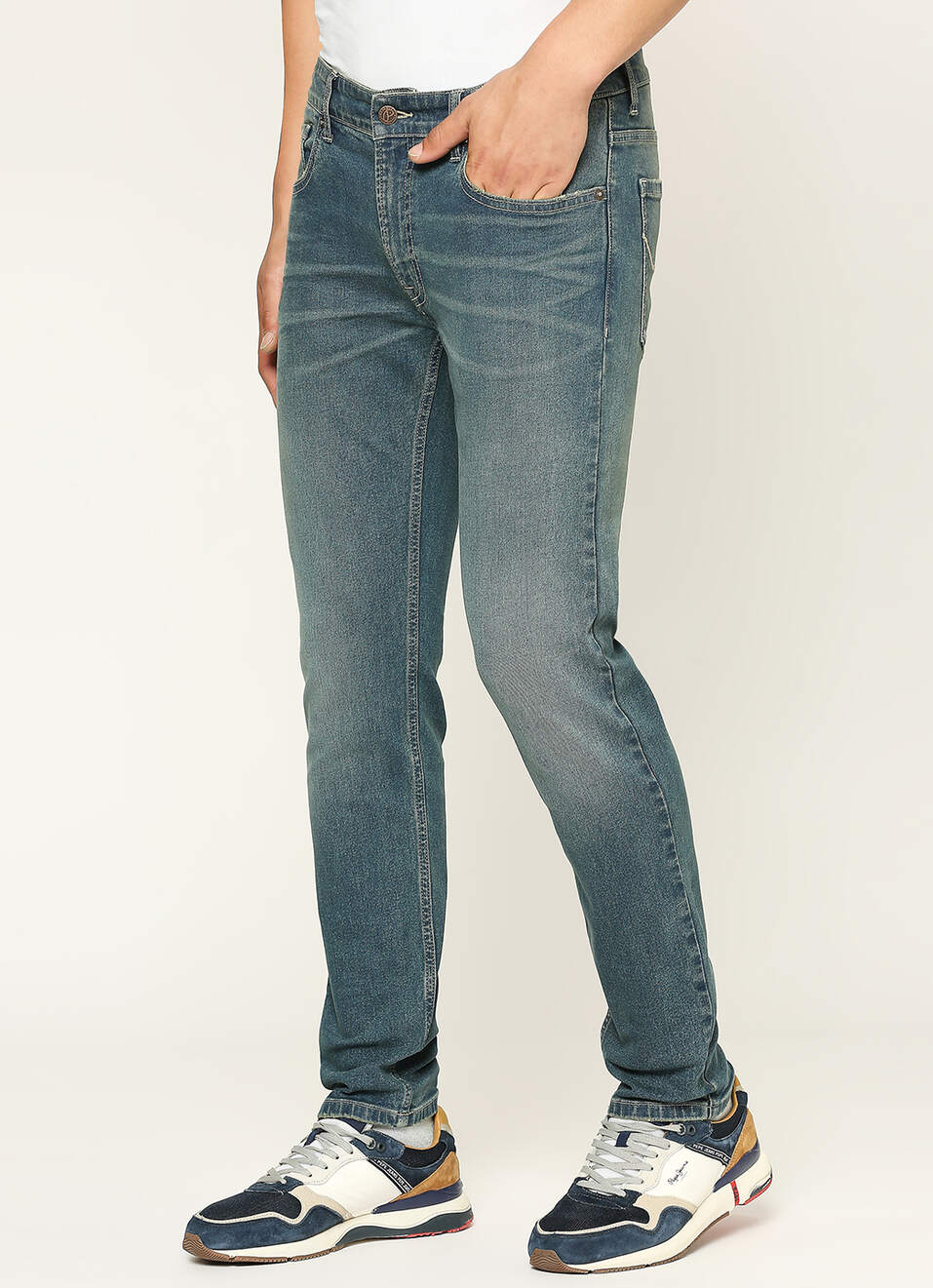 Vapour Dark Blue Mid Rise Tapered Jeans, , large image number 6