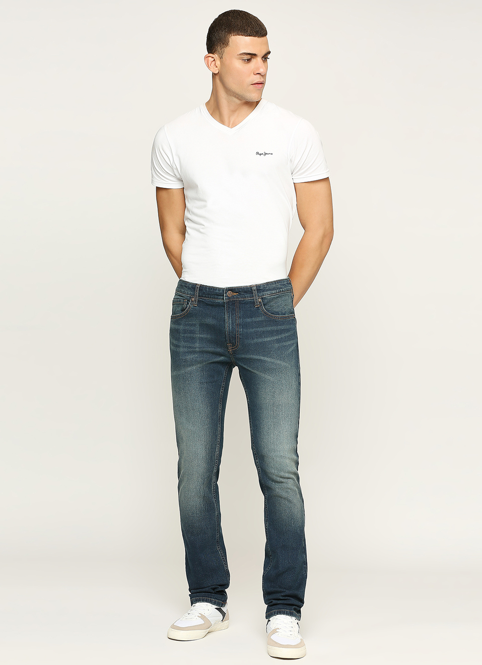 Vapour Dark Blue Mid Rise Slim Fit Jeans, , large image number 1