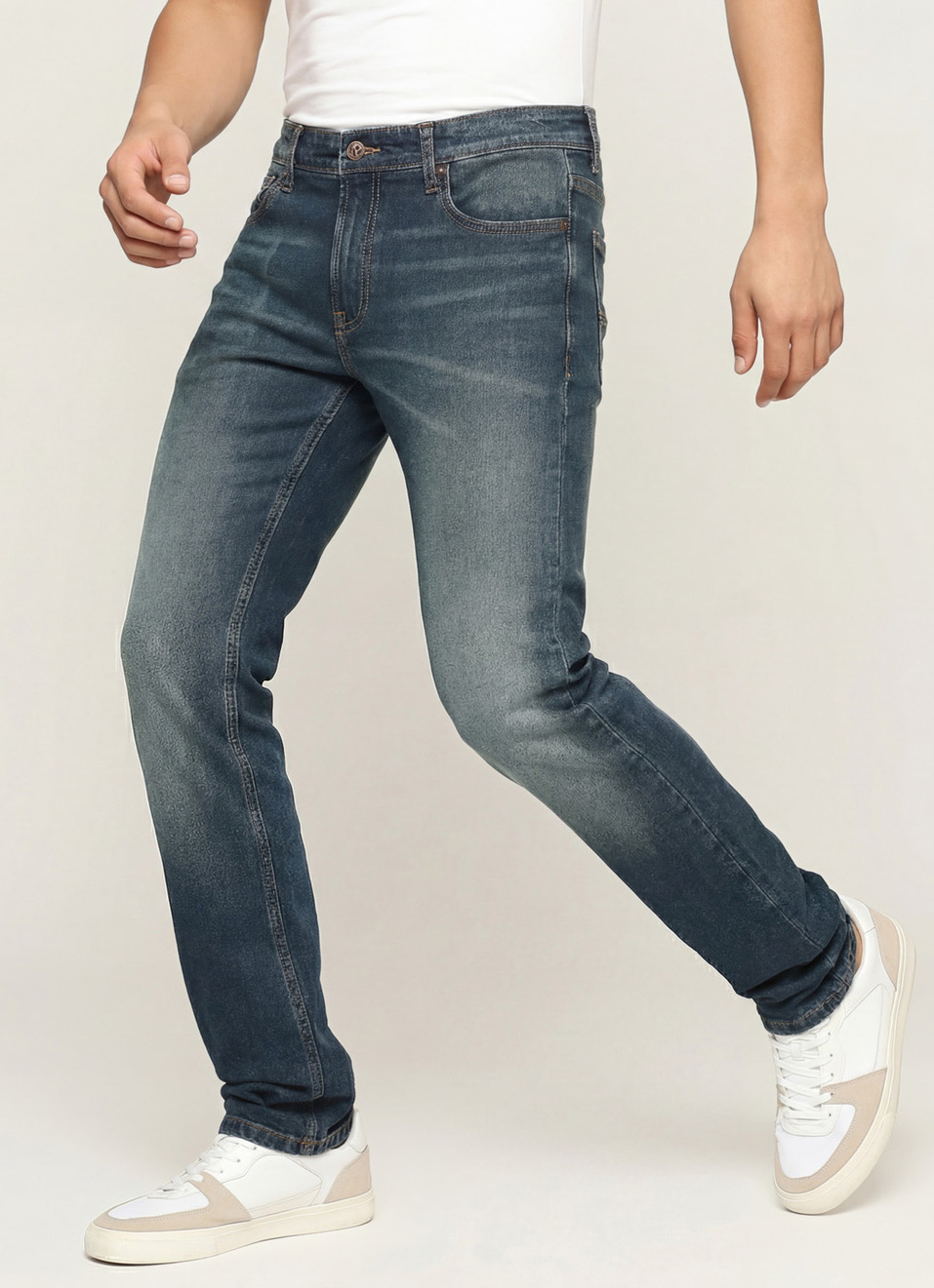 Vapour Dark Blue Mid Rise Slim Fit Jeans, , large image number 0