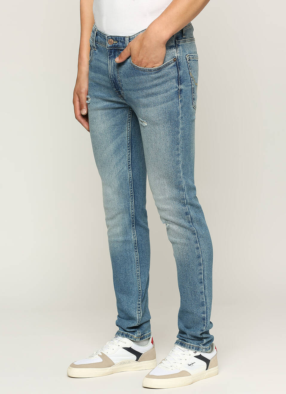 Tapered Vapour Blue Low Rise Slim Fit Jeans, , large image number 5