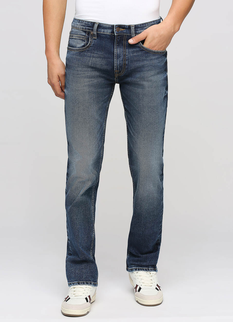 Holborne Dark Blue Mid Rise Straight Fit Jeans, , large image number 2
