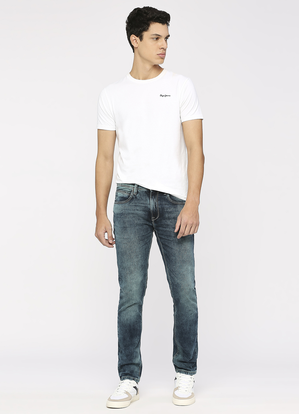 Vapour Blue Low Rise Slim Fit Tapered Jeans, , large image number 1