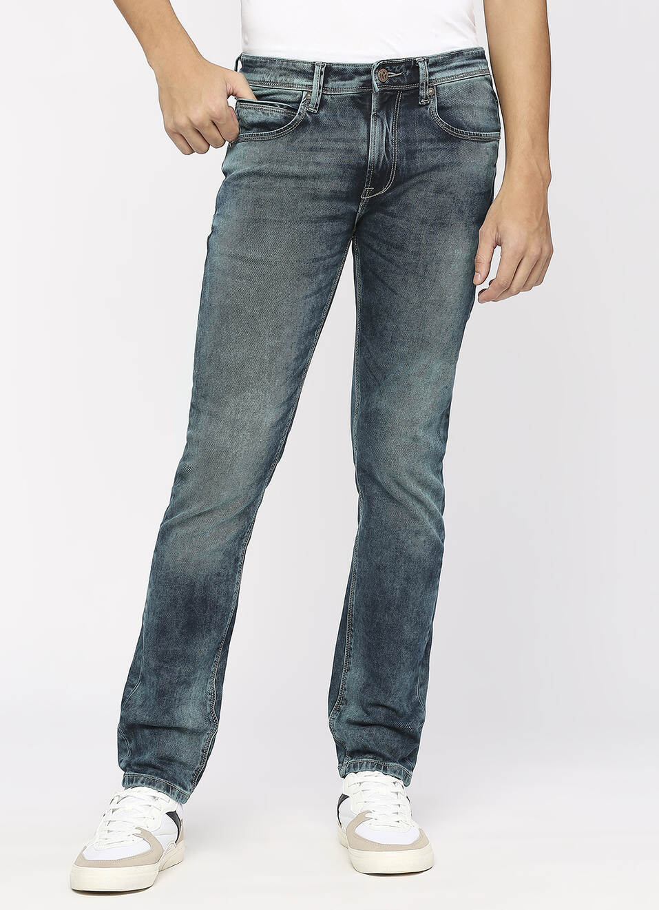 Vapour Blue Low Rise Slim Fit Tapered Jeans, , large image number 2