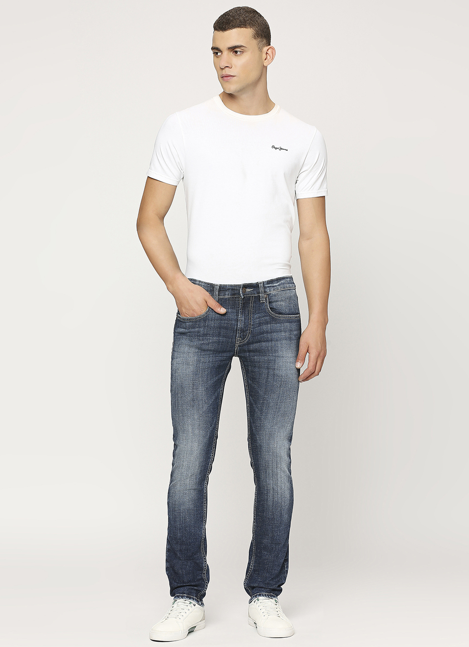 Vapour Blue Mid Waist Slim Fit Jeans, , large image number 1