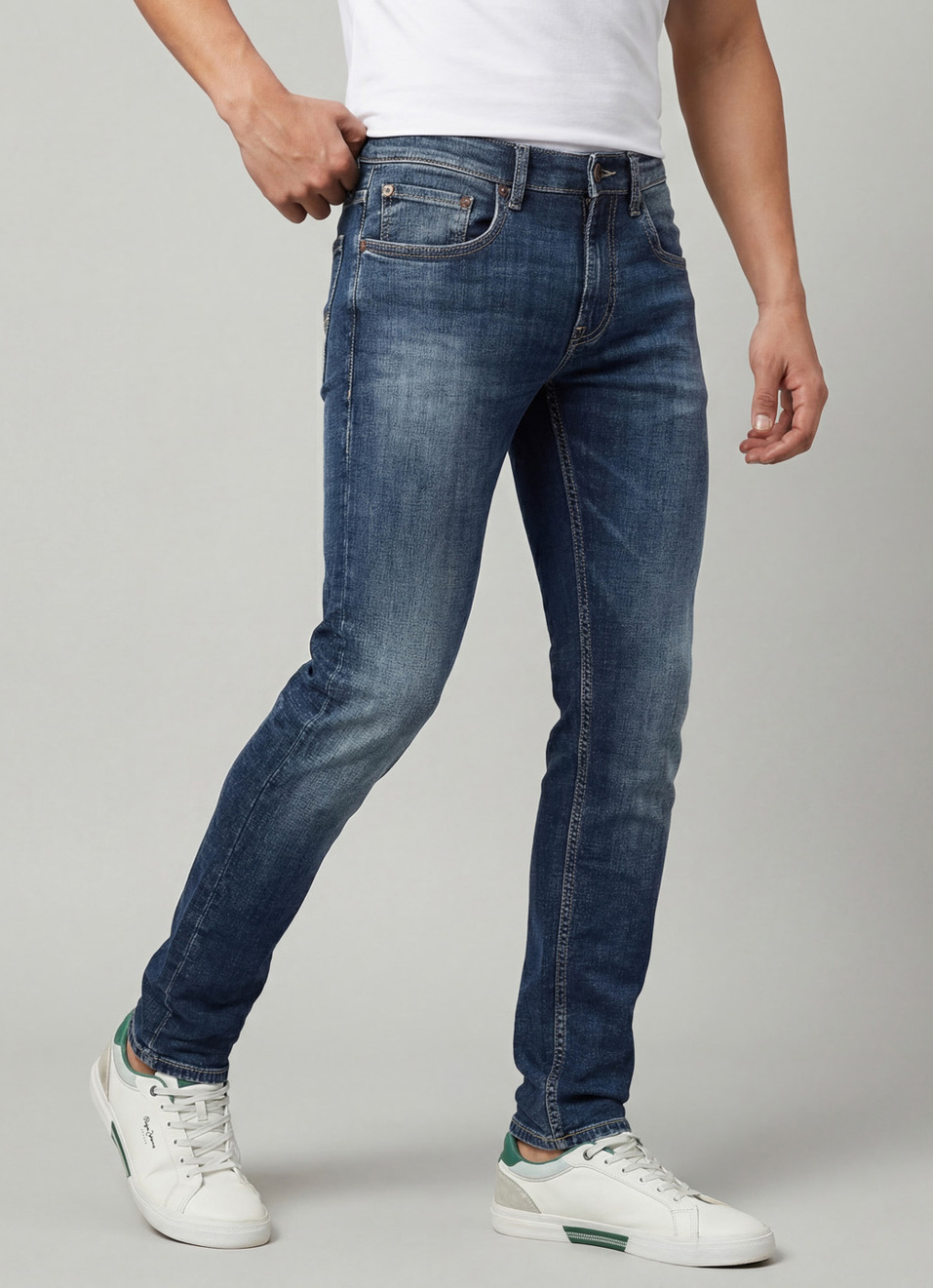 Vapour Blue Mid Waist Slim Fit Jeans, , large image number 0