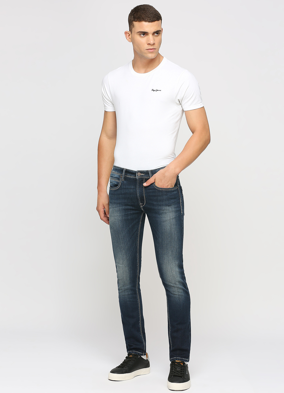 Vapour Dark Blue Low Rise Tapered Jeans, , large image number 1