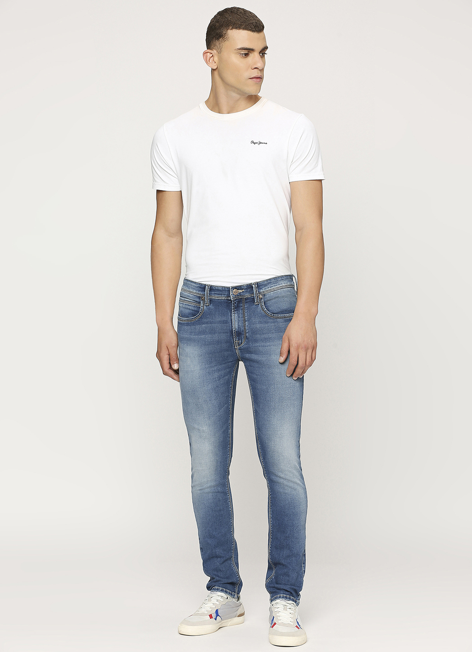 Tapered Vapour Blue Low Rise Slim Fit Jeans, , large image number 1