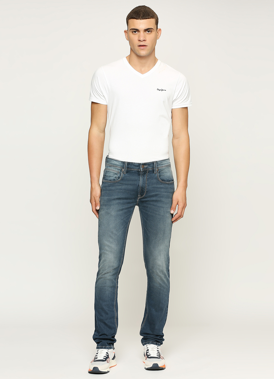 Vapour Blue Mid Waist Slim Fit Jeans, , large image number 1