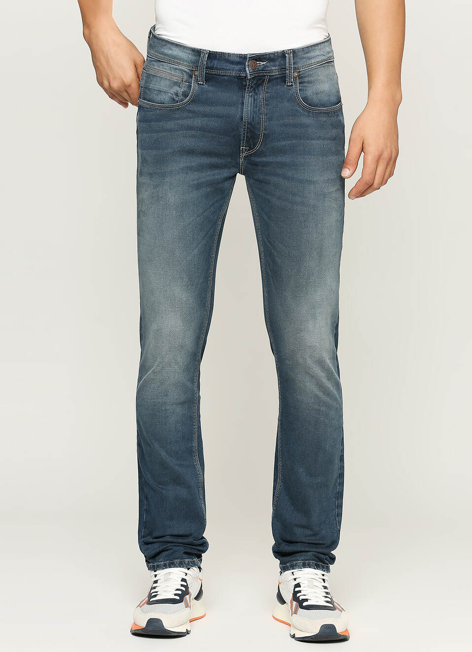 Vapour Blue Mid Waist Slim Fit Jeans, , large image number 2