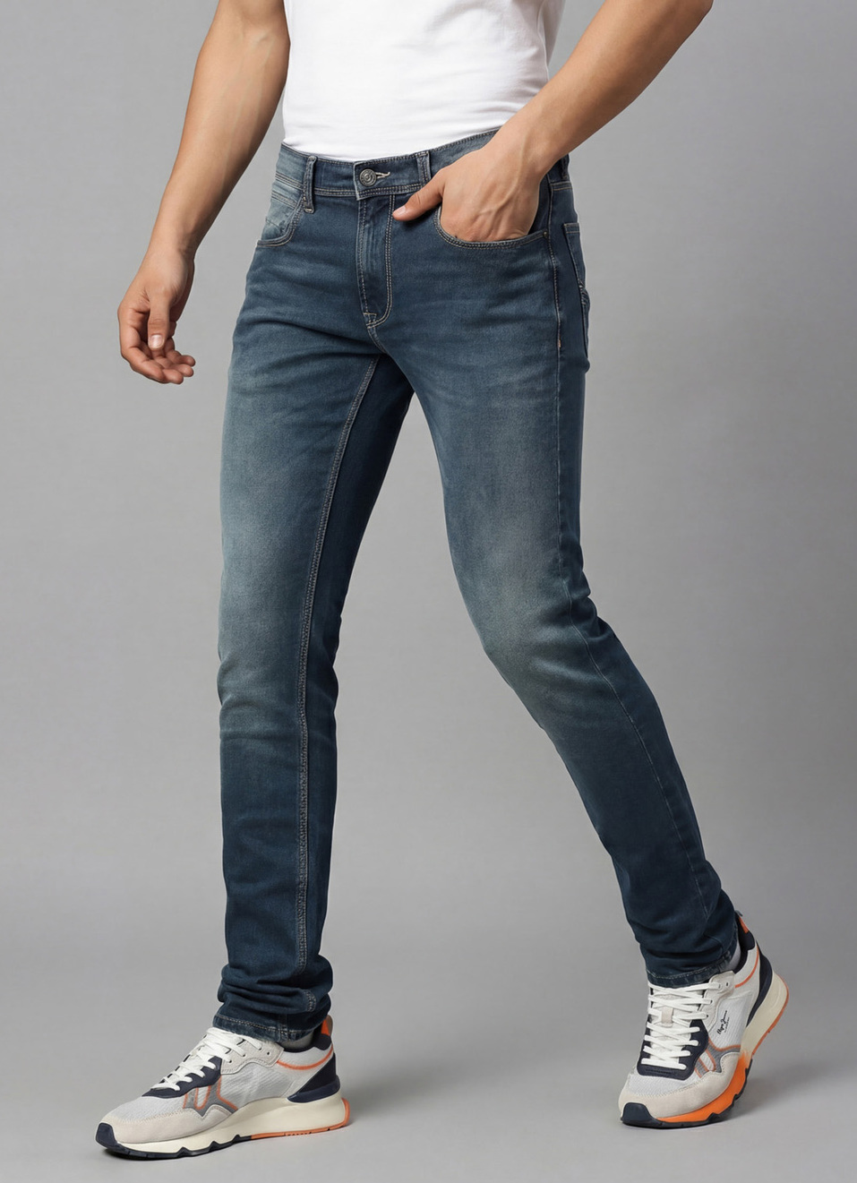 Vapour Blue Mid Waist Slim Fit Jeans, , large image number 0