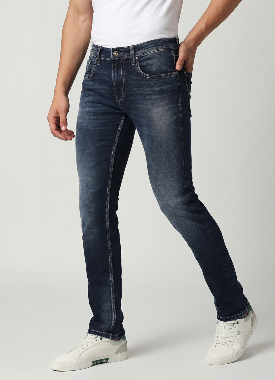 Vapour Blue Mid Rise Slim Fit Jeans, , large image number 0