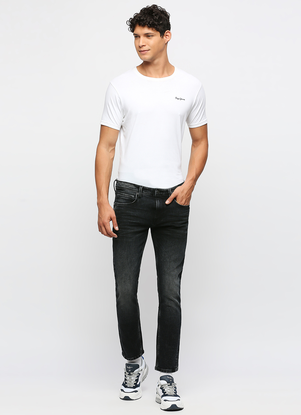Vapour Black Low Rise Tapered Jeans, , large image number 1