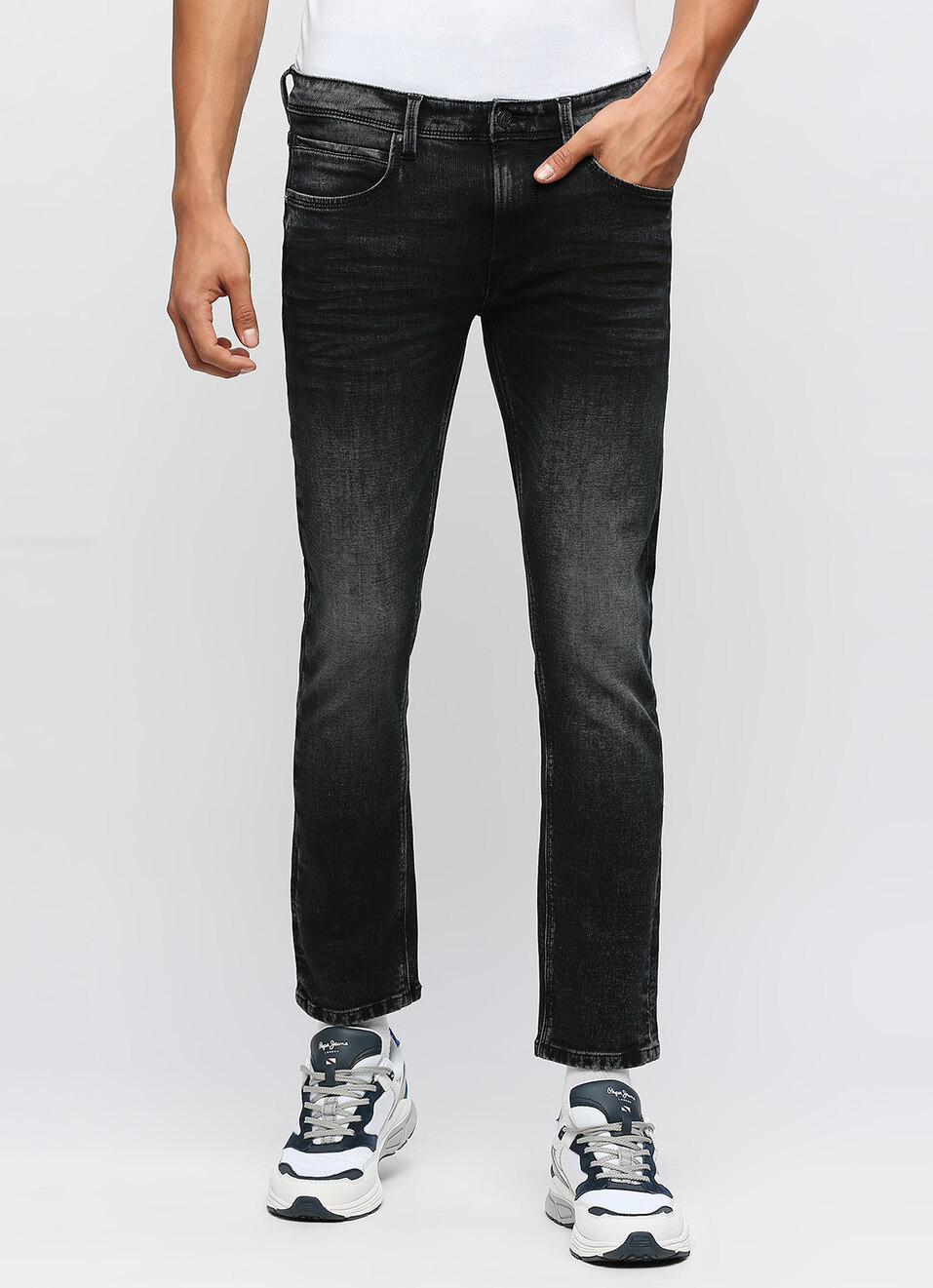 Vapour Black Low Rise Tapered Jeans, , large image number 2