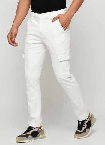 Cargo White Mid Rise Straight Fit Jeans