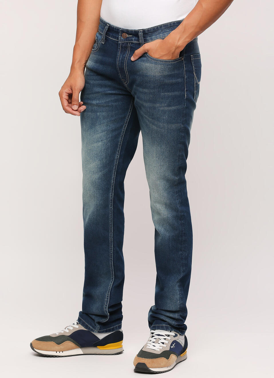 Men Blue Mid Rise Slim Fit Stretchable Jeans, , large image number 3